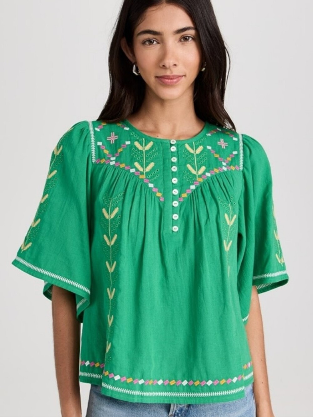 ba&sh Katy Blouse Embroidered Boho Top Organic Cotton Size Extra Small